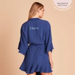 Kenny Ruffle Robe - Slate Blue -Wedding Dress Store 2048x2048 PDP personalized Kenny Karen Robe Solid SlateBlue 02 79e6a1f9 97fb 46a9 b607 910aae09fd69