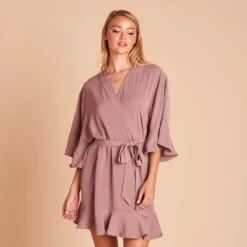 Kenny Ruffle Robe - Dark Mauve -Wedding Dress Store 6b1784469d036da88229459159978423