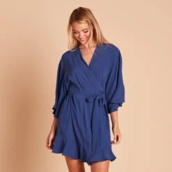 Kenny Ruffle Robe - Slate Blue -Wedding Dress Store 71ec87f390b6d88ffd207b6087fb4474