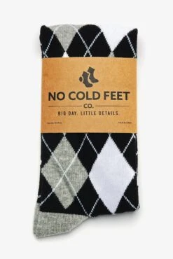Argyle Groomsmen Socks By No Cold Feet - Black -Wedding Dress Store BIRDY GREY NO COLD FEET SOCKS BLACK WHITE GREY ARGYLE 03