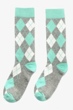 Argyle Groomsmen Socks By No Cold Feet - Mint -Wedding Dress Store BIRDY GREY NO COLD FEET SOCKS MINT GREY ARGYLE 02