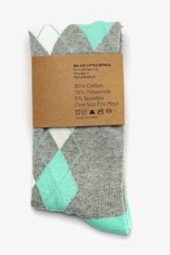 Argyle Groomsmen Socks By No Cold Feet - Mint -Wedding Dress Store BIRDY GREY NO COLD FEET SOCKS MINT GREY ARGYLE 04