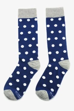 Polka Dot Groomsmen Socks By No Cold Feet - Blue 7 Polka Dot Groomsmen Socks By No Cold Feet - Blue -Wedding Dress Store BIRDY GREY NO COLD FEET SOCKS NAVY BLUE WHITE POLKA DOTS 02