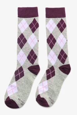 Argyle Groomsmen Socks By No Cold Feet - Purple -Wedding Dress Store BIRDY GREY NO COLD FEET SOCKS PURPLE GREY ARGYLE 02