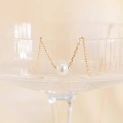 Santa Barbara Single Pearl Necklace -Wedding Dress Store BIRDY GREY SINGLE PEARL NECKLACE SMALL GOLD 02