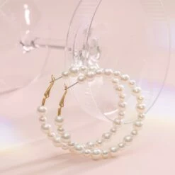 Spokane Pearl Hoops - Large -Wedding Dress Store BIRDY GREY SPOKANE PEARL HOOPS LARGE GOLD 02
