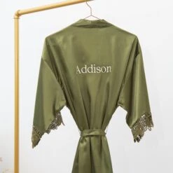Claudine Lace Robe - Olive -Wedding Dress Store BIRDYGREY SILKROBES1251.RT