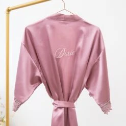 Claudine Lace Robe - Dark Mauve -Wedding Dress Store BIRDYGREY SILKROBES1310.RT