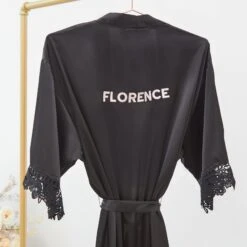 Claudine Lace Robe - Black -Wedding Dress Store BIRDYGREY SILKROBES1331.RT