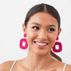 Beaded Drop Earrings - Pink