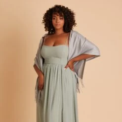 Shawl With Fringe - Light Grey 12 Shawl With Fringe - Light Grey -Wedding Dress Store BIRDY GREY CASHMERE SHAWL LIGHT GRAY 04 RT CROP