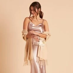 Shawl With Fringe - Beige -Wedding Dress Store BIRDY GREY CASHMERE SHAWL NUDE 05