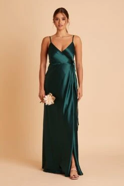 Cindy Shiny Satin Dress - Emerald -Wedding Dress Store BIRDY GREY CINDY SATIN BRIDESMAID DRESS EMERALD 01