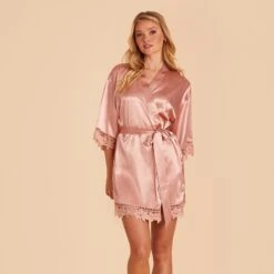 Claudine Lace Robe - Dusty Rose -Wedding Dress Store BIRDY GREY CLAUDINE SATIN LACE BRIDESMAID ROBE DUSTY ROSE 03