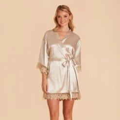 Claudine Lace Robe - Neutral Champagne 15 Claudine Lace Robe - Neutral Champagne -Wedding Dress Store BIRDY GREY CLAUDINE SATIN LACE BRIDESMAID ROBE NEUTRAL CHAMPAGE 02