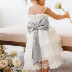 Liz Flower Girl Sash - Sheen Gray -Wedding Dress Store BIRDY GREY ELIZABETH FLOWER GIRL SASH DOVE GRAY 03