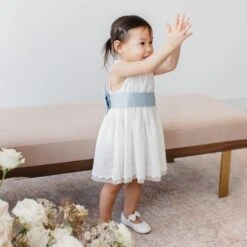 Liz Flower Girl Sash - Sheen Light Blue -Wedding Dress Store BIRDY GREY ELIZABETH FLOWER GIRL SASH DUSTY BLUE 02