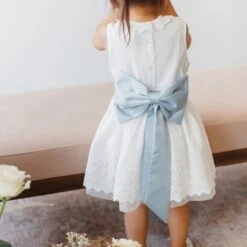Liz Flower Girl Sash - Sheen Light Blue -Wedding Dress Store BIRDY GREY ELIZABETH FLOWER GIRL SASH DUSTY BLUE 03