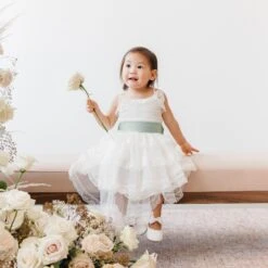 Liz Flower Girl Sash - Sheen Light Green -Wedding Dress Store BIRDY GREY ELIZABETH FLOWER GIRL SASH SAGE 02