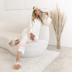 Feathered Pajama Set - White -Wedding Dress Store BIRDY GREY FEATHERED PJ SET WHITE 04
