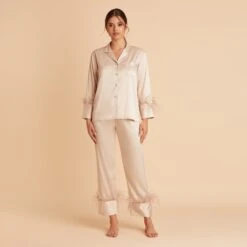 Feathered Pajama Set - Champagne -Wedding Dress Store BIRDY GREY FEATHERED PJ SET TAUPE 01