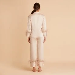 Feathered Pajama Set - Champagne -Wedding Dress Store BIRDY GREY FEATHERED PJ SET TAUPE 05