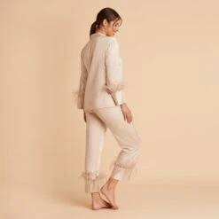Feathered Pajama Set - Champagne -Wedding Dress Store BIRDY GREY FEATHERED PJ SET TAUPE 06