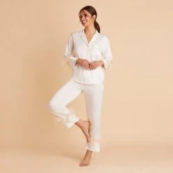 Feathered Pajama Set - White -Wedding Dress Store BIRDY GREY FEATHERED PJ SET WHITE 01