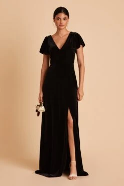 Hannah Velvet Dress - Black -Wedding Dress Store BIRDY GREY HANNAH VELVET BRIDESMAID DRESS BLACK 01