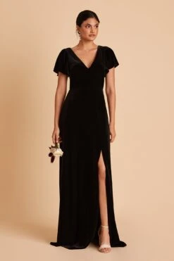 Hannah Velvet Dress - Black -Wedding Dress Store BIRDY GREY HANNAH VELVET BRIDESMAID DRESS BLACK 02