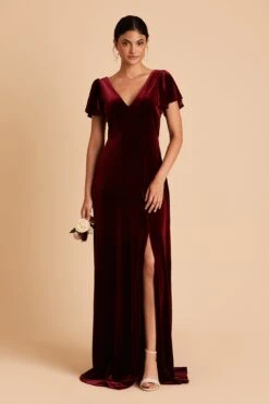 Hannah Velvet Dress - Cabernet -Wedding Dress Store BIRDY GREY HANNAH VELVET BRIDESMAID DRESS CABERNET 01