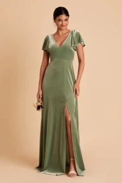 Hannah Velvet Dress - Dark Sage 19 Hannah Velvet Dress - Dark Sage -Wedding Dress Store BIRDY GREY HANNAH VELVET BRIDESMAID DRESS DARK SAGE 01