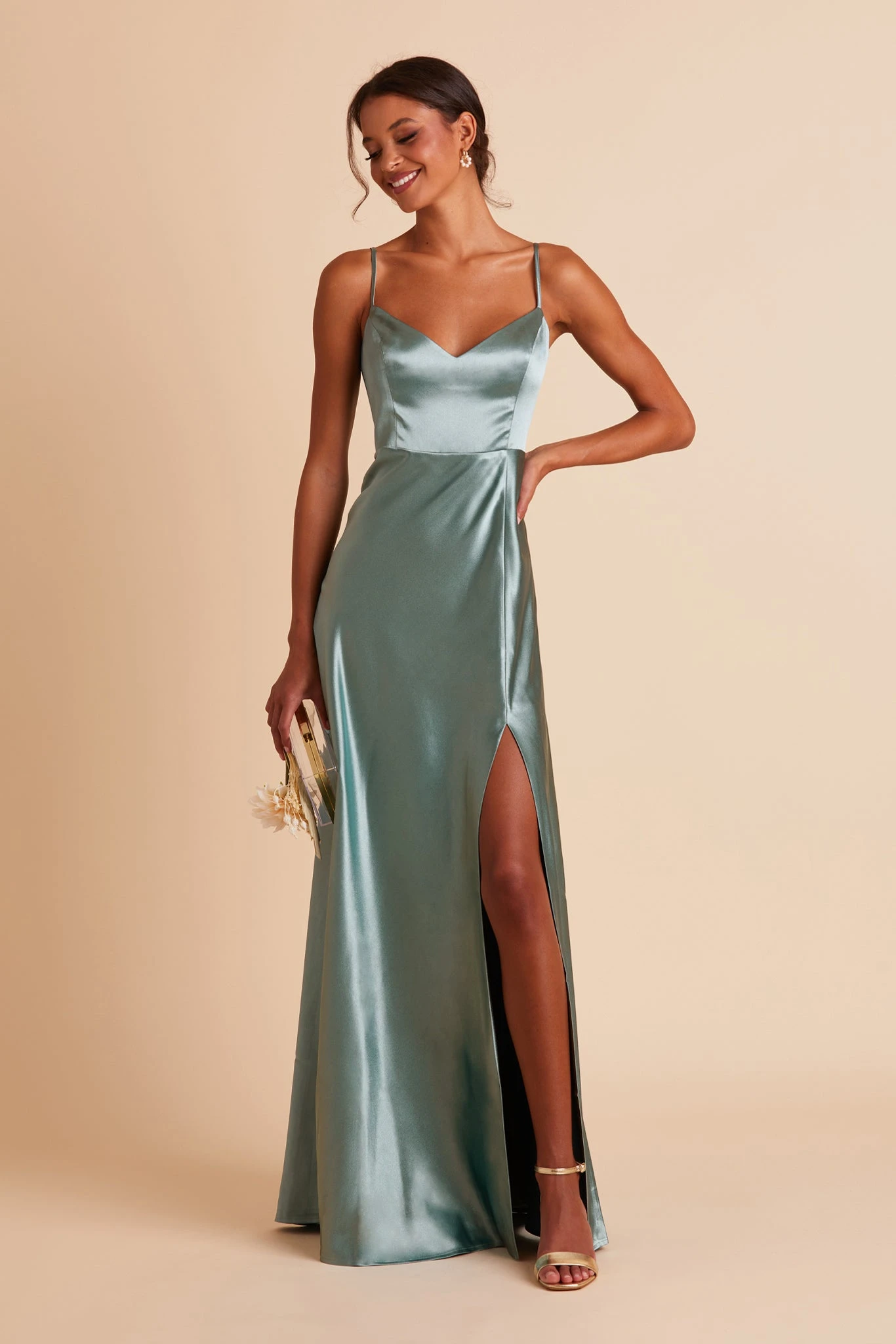 Jay Shiny Satin Dress - Sea Glass 3 Jay Shiny Satin Dress - Sea Glass