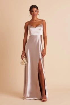 Jay Shiny Satin Dress - Taupe -Wedding Dress Store BIRDY GREY JAY BRIDESMAID DRESS TAUPE 01