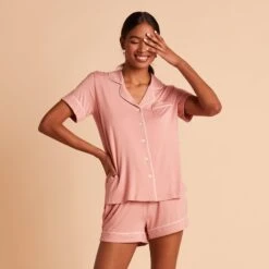 Jonny Pajama Set - Dusty Rose 12 Jonny Pajama Set - Dusty Rose -Wedding Dress Store BIRDY GREY JONNY PIPED PJ SET DUSTY ROSE 01