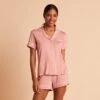 Jonny Pajama Set - Dusty Rose 2 Jonny Pajama Set - Dusty Rose -Wedding Dress Store BIRDY GREY JONNY PIPED PJ SET DUSTY ROSE 02