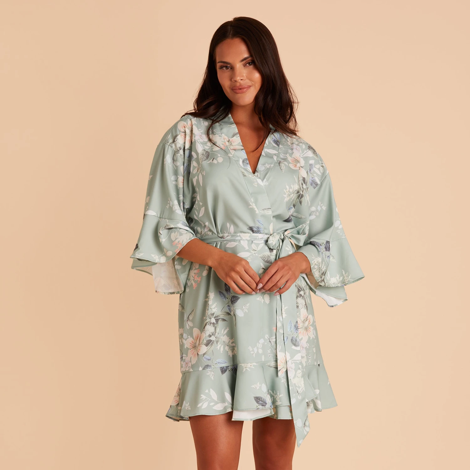 Kenny Floral Ruffle Robe - Sage Bouquet Floral 5 Kenny Floral Ruffle Robe - Sage Bouquet Floral - Image 3