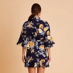 Kenny Floral Ruffle Robe - Navy Marigold 11 Kenny Floral Ruffle Robe - Navy Marigold -Wedding Dress Store BIRDY GREY KENNY FLORAL RUFFLE ROBE NAVY MARIGOLD 03