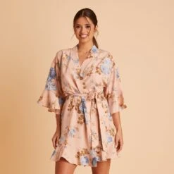 Kenny Floral Ruffle Robe - Peach Floral