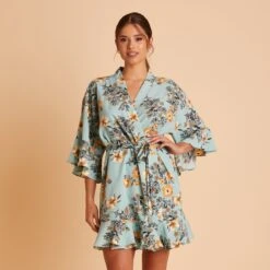 Kenny Floral Ruffle Robe - Teal Floral -Wedding Dress Store BIRDY GREY KENNY FLORAL RUFFLE ROBE TEAL 02