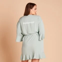 Kenny Ruffle Robe - Sage 27 Kenny Ruffle Robe - Sage -Wedding Dress Store BIRDY GREY KENNY PLUS SIZE BRIDESMAID RUFFLE ROBE SAGE 04 PERSONALIZATION 02