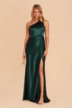 Kira Shiny Satin Dress - Emerald