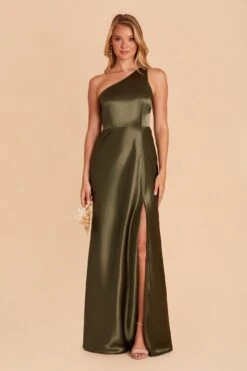 Kira Shiny Satin Dress - Olive -Wedding Dress Store BIRDY GREY KIRA SATIN BRIDESMAID DRESS OLIVE 04