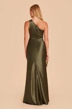 Kira Shiny Satin Dress - Olive -Wedding Dress Store BIRDY GREY KIRA SATIN BRIDESMAID DRESS OLIVE 07