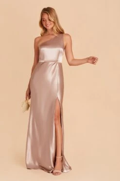 Kira Shiny Satin Dress - Taupe -Wedding Dress Store BIRDY GREY KIRA SATIN BRIDESMAID DRESS TAUPE 02