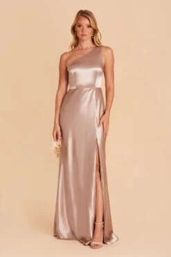 Kira Shiny Satin Dress - Taupe -Wedding Dress Store BIRDY GREY KIRA SATIN BRIDESMAID DRESS TAUPE 04