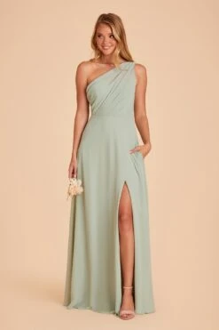 Kira Dress - Sage -Wedding Dress Store BIRDY GREY KIRA SLIT CHIFFON BRIDESMAID DRESS SAGE 04