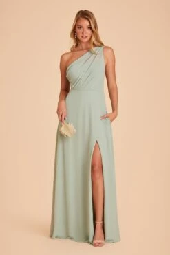 Kira Dress - Sage -Wedding Dress Store BIRDY GREY KIRA SLIT CHIFFON BRIDESMAID DRESS SAGE 05