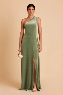 Kira Velvet Dress - Dark Sage -Wedding Dress Store BIRDY GREY KIRA VELVET BRIDESMAID DRESS DARK SAGE 01
