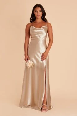 Lisa Long Shiny Satin Dress - Neutral Champagne 18 Lisa Long Shiny Satin Dress - Neutral Champagne -Wedding Dress Store BIRDY GREY LISA LONG SATIN BRIDESMAID DRESS NEUTRAL CHAMPAGNE 01